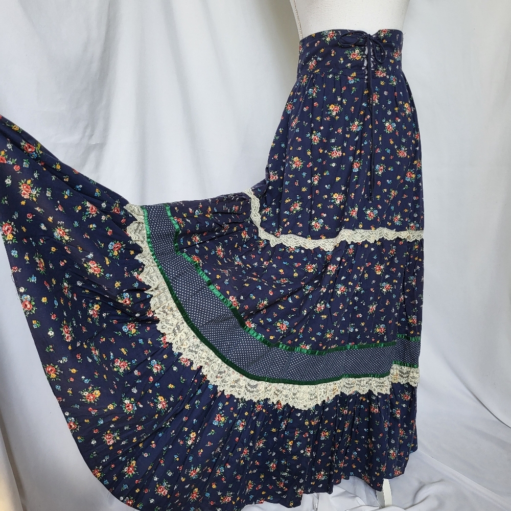 70's Vintage Gunne Sax Jessica's Gunnies Blue Calico floral Corset Prairie Maxi